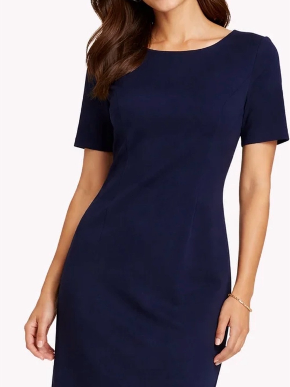 Talbots Navy Short-Sleeve Sheath Midi Dress